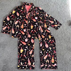 NICK & NORA FLANNEL PAJAMAS PJ'S SLEEPWEAR SET in Y2K CHAMPAGNE CELEBRATION - S